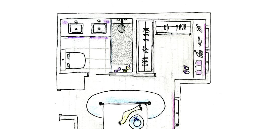 Un dormitorio tipo suite con baño y vestidor