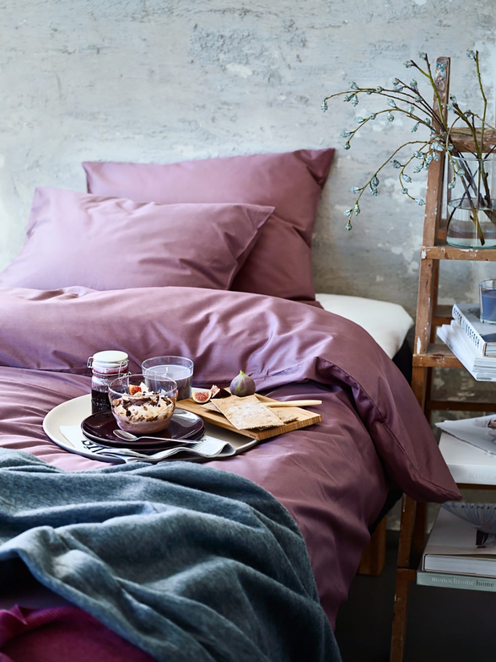 Bedding, Bed sheet, Bedroom, Furniture, Purple, Bed, Room, Textile, Pillow, Duvet, 