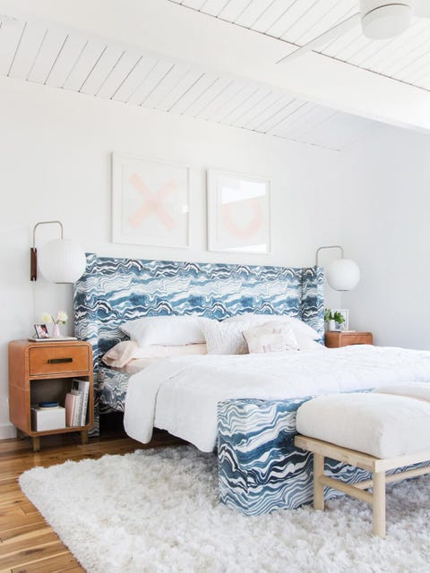 Bedroom, Furniture, Bed, Room, White, Interior design, Bed frame, Property, Bed sheet, Blue, 