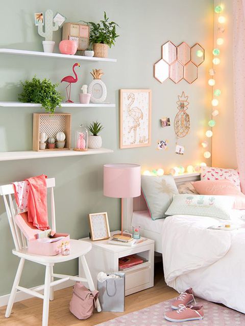 dormitorio infantil rosa y blanco