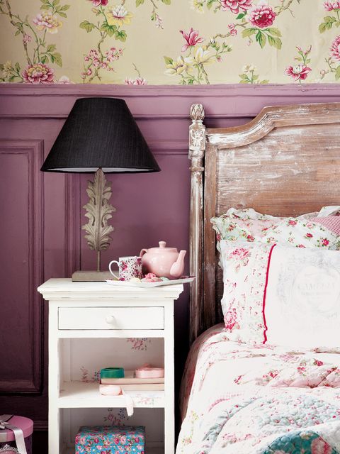 Room, Wood, Interior design, Green, Bed, Wall, Textile, Furniture, Pink, Drawer, 