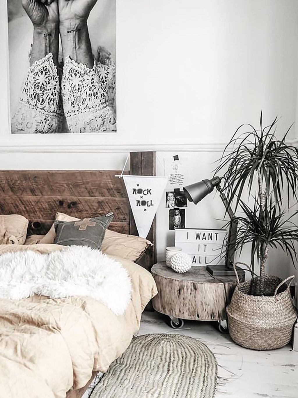 Bedroom, Room, Black-and-white, White, Black, Monochrome photography, Furniture, Interior design, Bed, Wall, 