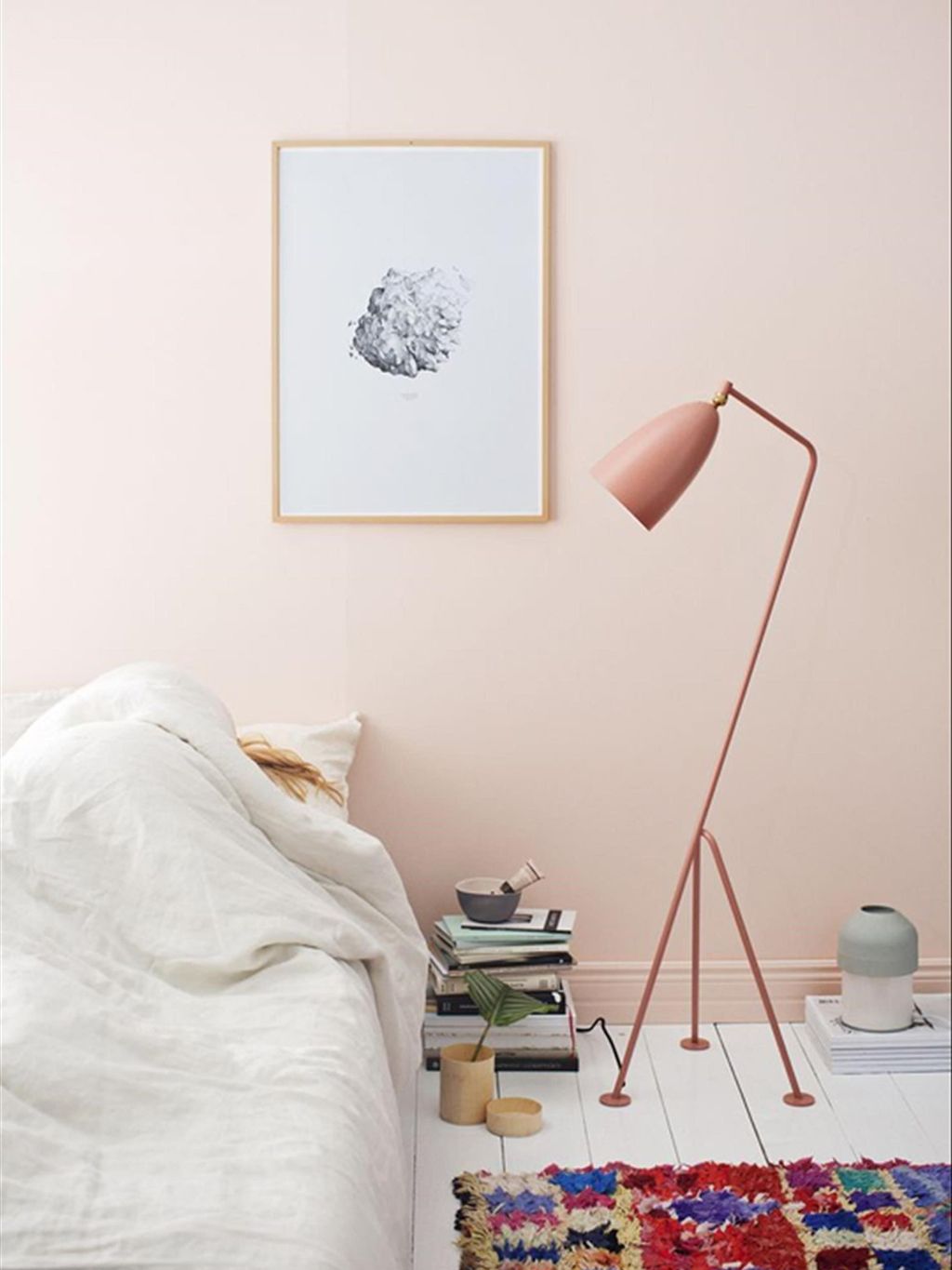 Room, Bedroom, Wall, Furniture, Interior design, Nightstand, Design, Table, Textile, Bed, 