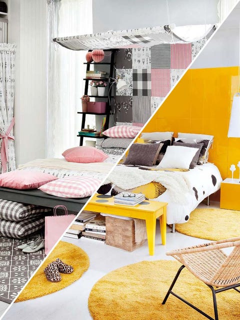 Room, Yellow, Interior design, Furniture, Wall, Interior design, Linens, Home, Shelving, Design, 