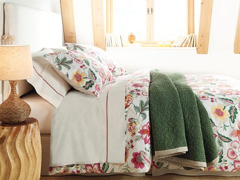 Room, Interior design, Textile, Bed, Bedding, Linens, Bedroom, Bed sheet, Wall, Bed frame, 