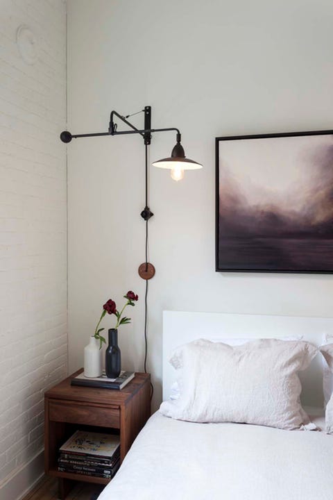 Room, Lighting, Wall, Bed, Textile, Interior design, Bedding, Bedroom, Linens, Furniture, 