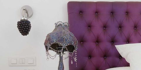 Blue, Room, Textile, Interior design, Wall, Purple, Lamp, Furniture, Lampshade, Lavender, 
