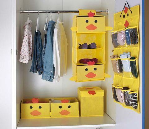Yellow, Room, Clothes hanger, Toy, Shelving, Collection, Baby toys, Plastic, Shelf, Cardboard, 
