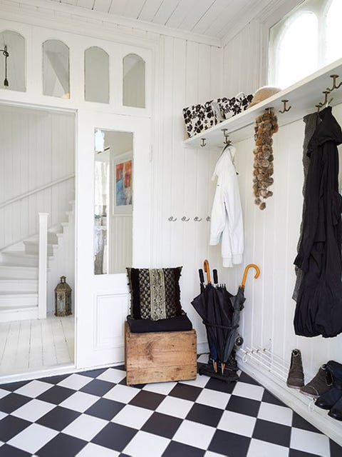 Room, Black-and-white, Floor, Interior design, Tile, Wall, Furniture, Flooring, House, Building, 