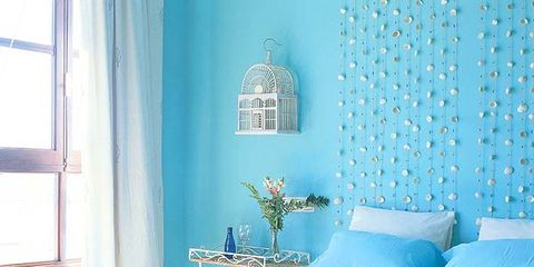 Blue, Room, Interior design, Green, Property, Textile, Wall, Furniture, Teal, Linens, 