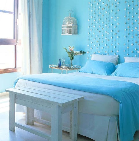 Blue, Room, Interior design, Green, Property, Textile, Wall, Furniture, Teal, Linens, 