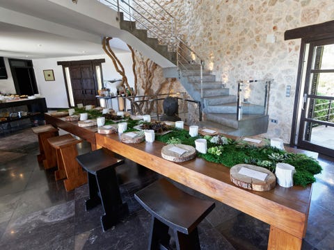 Interior design, Table, Furniture, Room, Ceiling, Hardwood, Interior design, Houseplant, Daylighting, Herb, 