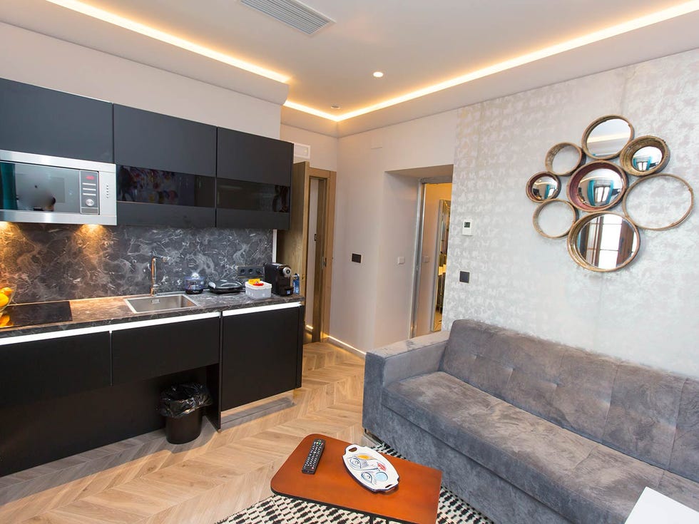 Property, Room, Interior design, Furniture, Ceiling, Countertop, Building, Wall, Floor, Tile, 