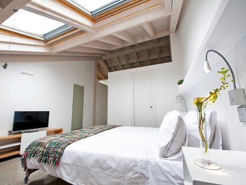 Lighting, Room, Wood, Interior design, Bed, Green, Property, Architecture, Wall, Floor, 