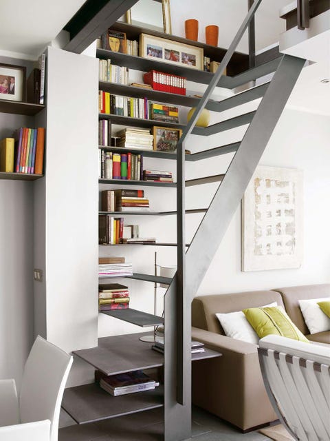 Shelf, Shelving, Stairs, Furniture, Room, Bookcase, Interior design, Building, Property, Living room, 