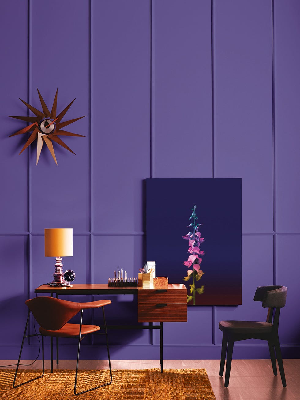 Purple, Violet, Interior design, Room, Furniture, Table, Lighting, Wall, Lilac, Living room, 
