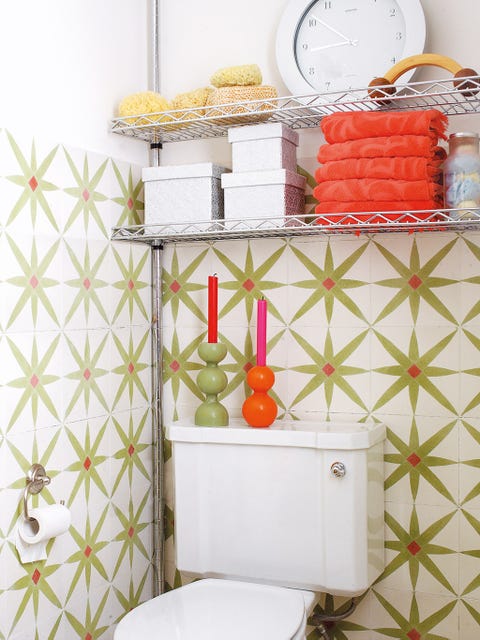 Shelf, Orange, Room, Furniture, Yellow, Wall, Interior design, Bathroom, Material property, Shelving, 
