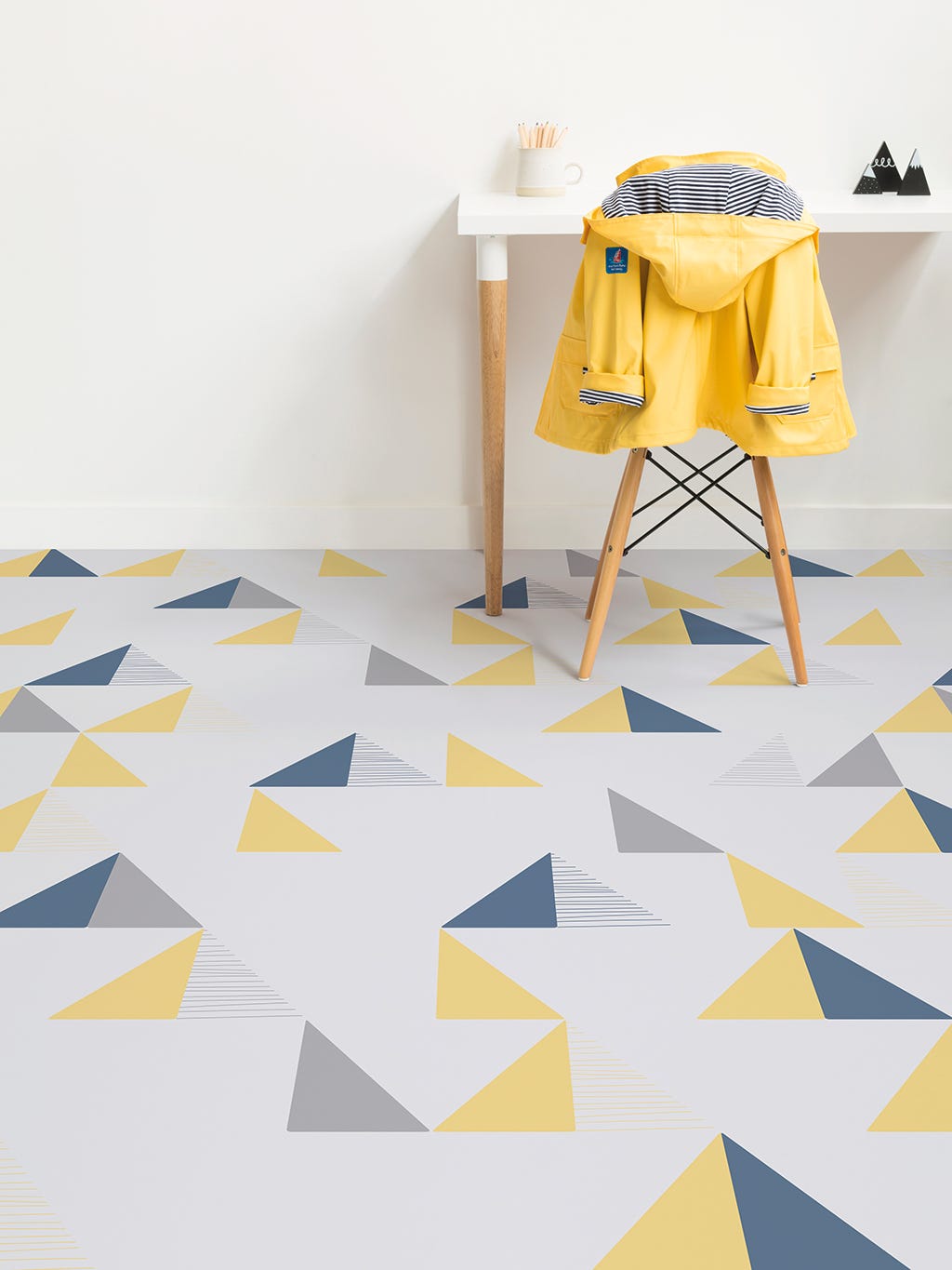 Yellow, Floor, Flooring, Line, Design, Tile, Triangle, Table, Beige, Pattern, 
