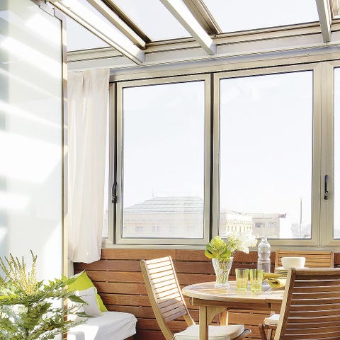 Interior design, Glass, Room, Table, Furniture, Ceiling, Wall, Real estate, Daylighting, Fixture, 