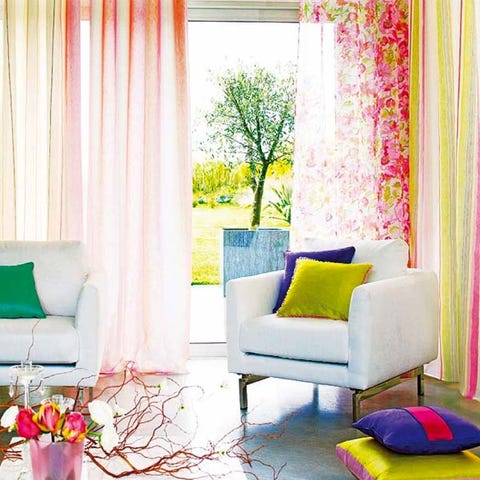 Blue, Room, Green, Interior design, Yellow, Furniture, Textile, Wall, Pink, Living room, 