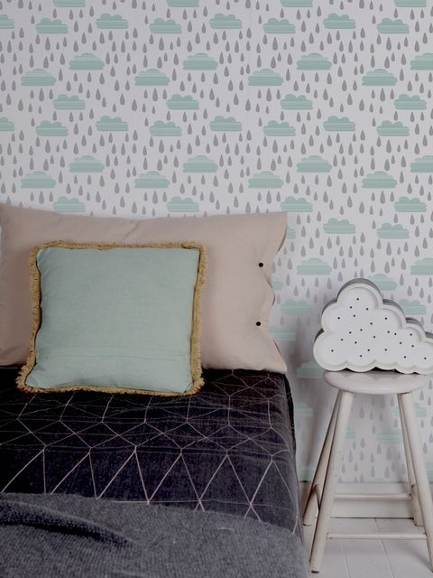 Blue, Wall, Cushion, Wallpaper, Furniture, Pillow, Room, Chair, Pattern, Throw pillow, 