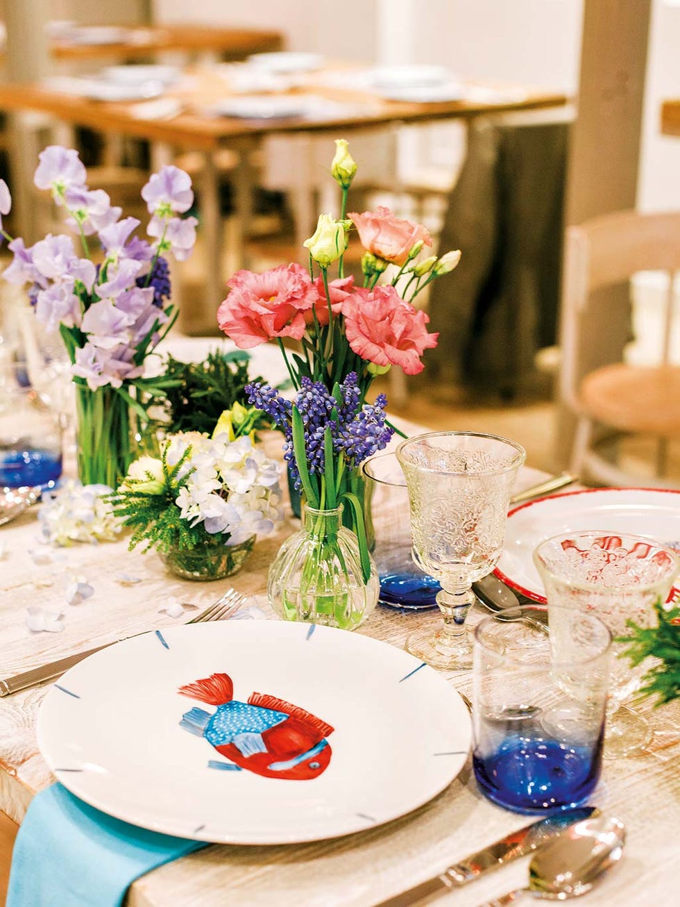 Blue, Centrepiece, Green, Flower, Yellow, Rehearsal dinner, Flower Arranging, Turquoise, Table, Floral design, 