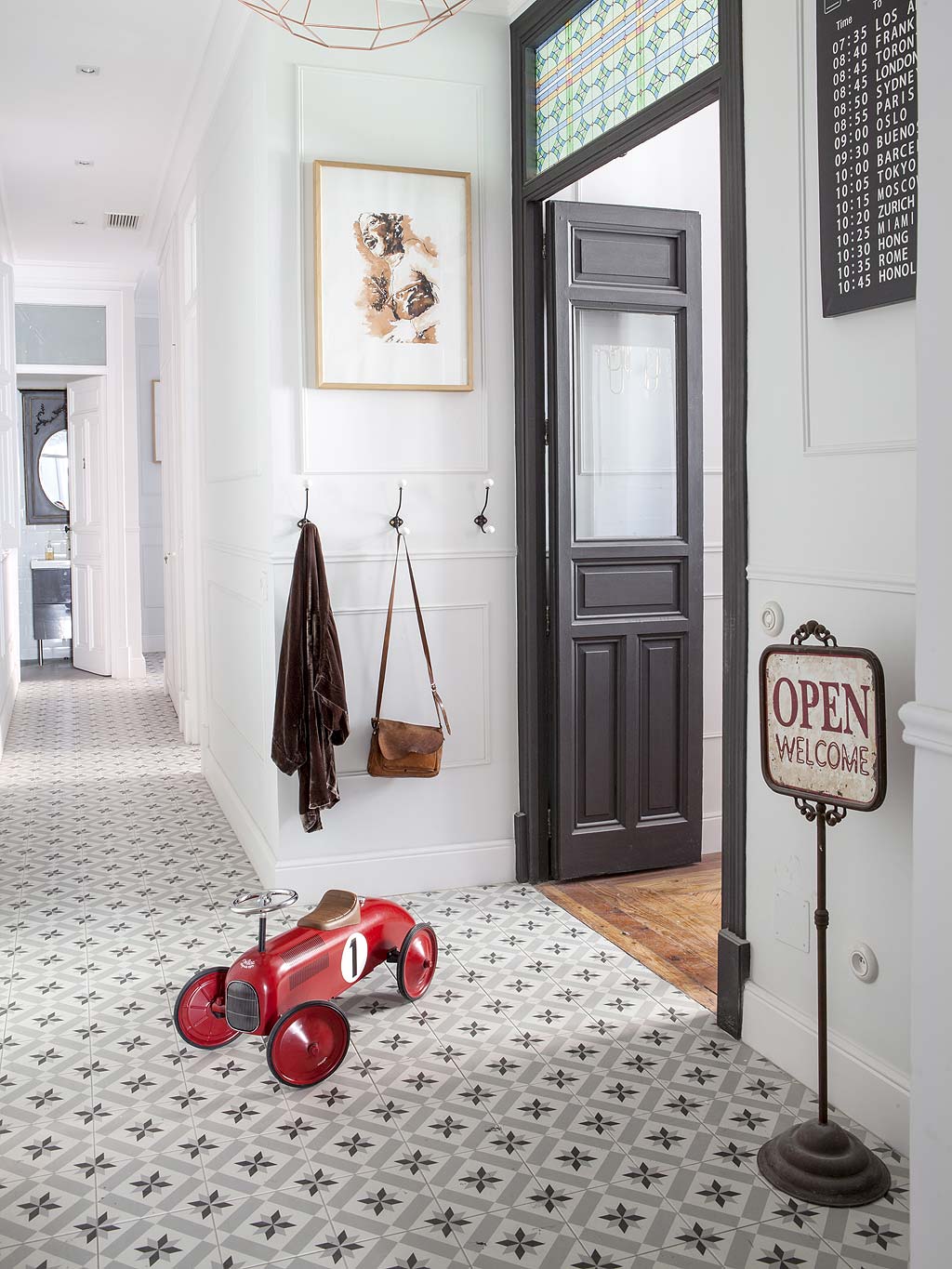 Red, Room, Floor, Wall, Tile, Interior design, House, Flooring, Door, Building, 