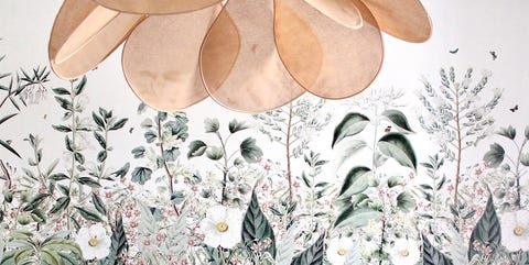 Dormitorio: Papel pintado con motivos florales Dormitorio: Papel pintado con motivos florales
