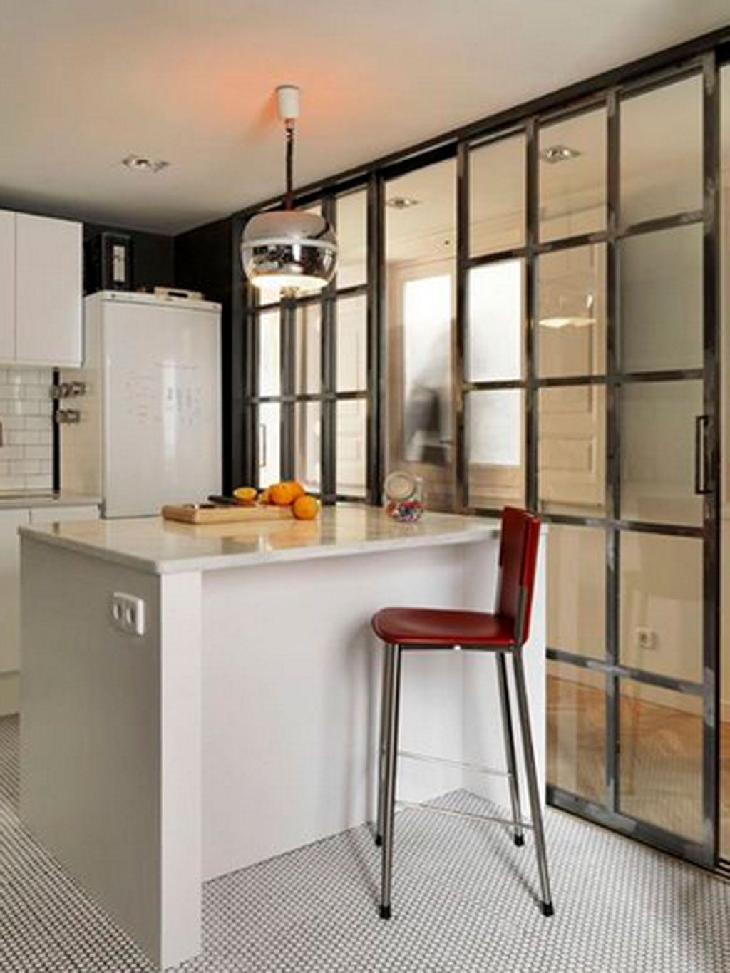 Floor, Room, Interior design, Flooring, Table, Glass, Fixture, Light fixture, Dining room, Grey, 
