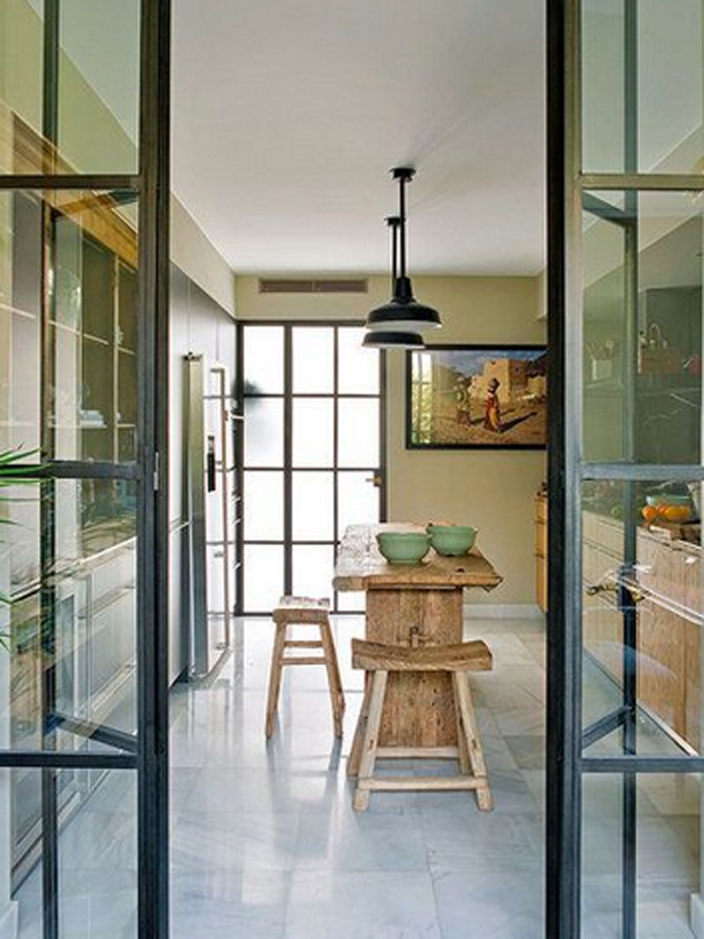 Glass, Interior design, Floor, Table, Fixture, Transparent material, Light fixture, Iron, Interior design, Stool, 
