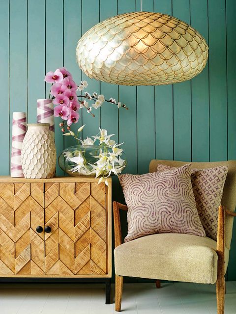 Furniture, Turquoise, Interior design, Lampshade, Table, Room, Floor, Wall, Lighting accessory, Lamp, 