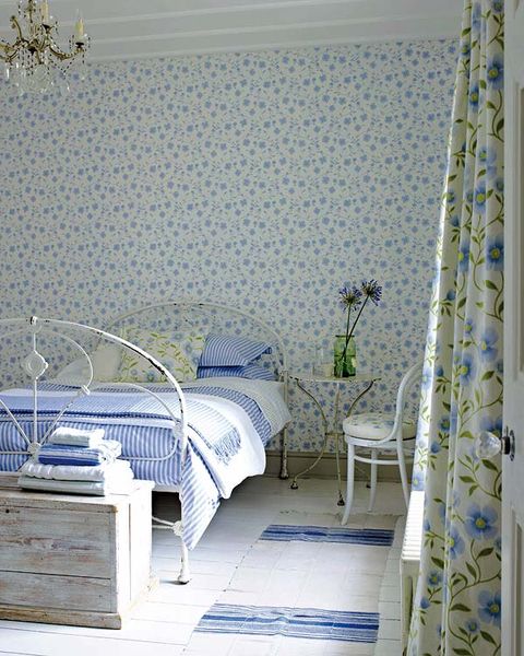 Blue, Room, Interior design, Textile, Linens, Wall, Bedding, Bed, Bed sheet, Interior design, 