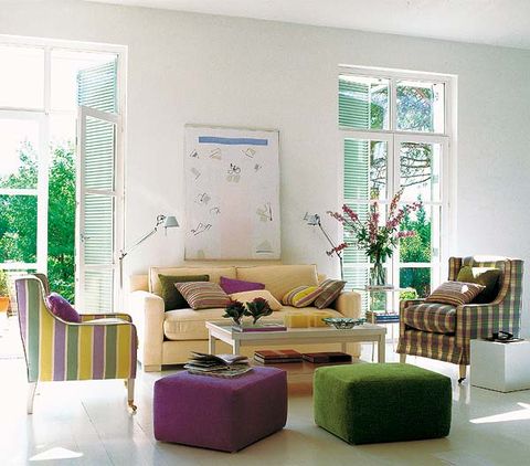 Green, Room, Interior design, Wall, Floor, Purple, Living room, Furniture, Home, Flooring, 