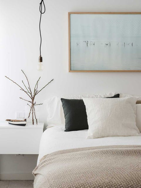 Bedroom, Furniture, Room, Bed, Wall, Interior design, Bedding, Bed sheet, Nightstand, Pillow, 