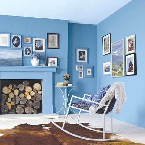 Blue, Room, Interior design, Wall, Teal, Picture frame, Chair, Azure, Turquoise, Interior design, 