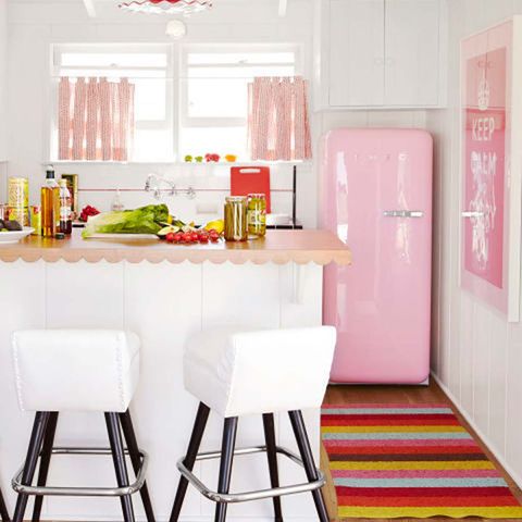 Pink, White, Furniture, Room, Yellow, Interior design, Dining room, Red, Kitchen, Orange, 