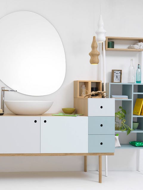 Room, Interior design, Wall, White, Drawer, Floor, Cabinetry, Home, Turquoise, Teal, 