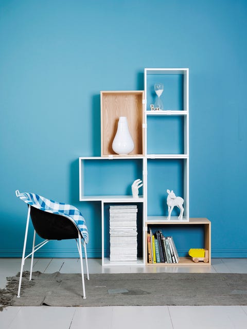 Blue, Wood, Shelving, Room, Shelf, Teal, Wall, Turquoise, Furniture, Aqua, 