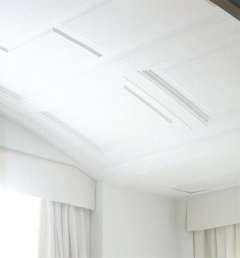 Property, Room, Ceiling, Wall, Interior design, Line, Molding, Grey, Beige, Composite material, 