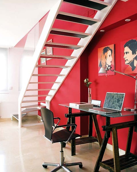 Product, Stairs, Floor, Room, Flooring, Interior design, Red, Laptop part, Table, Electronic device, 