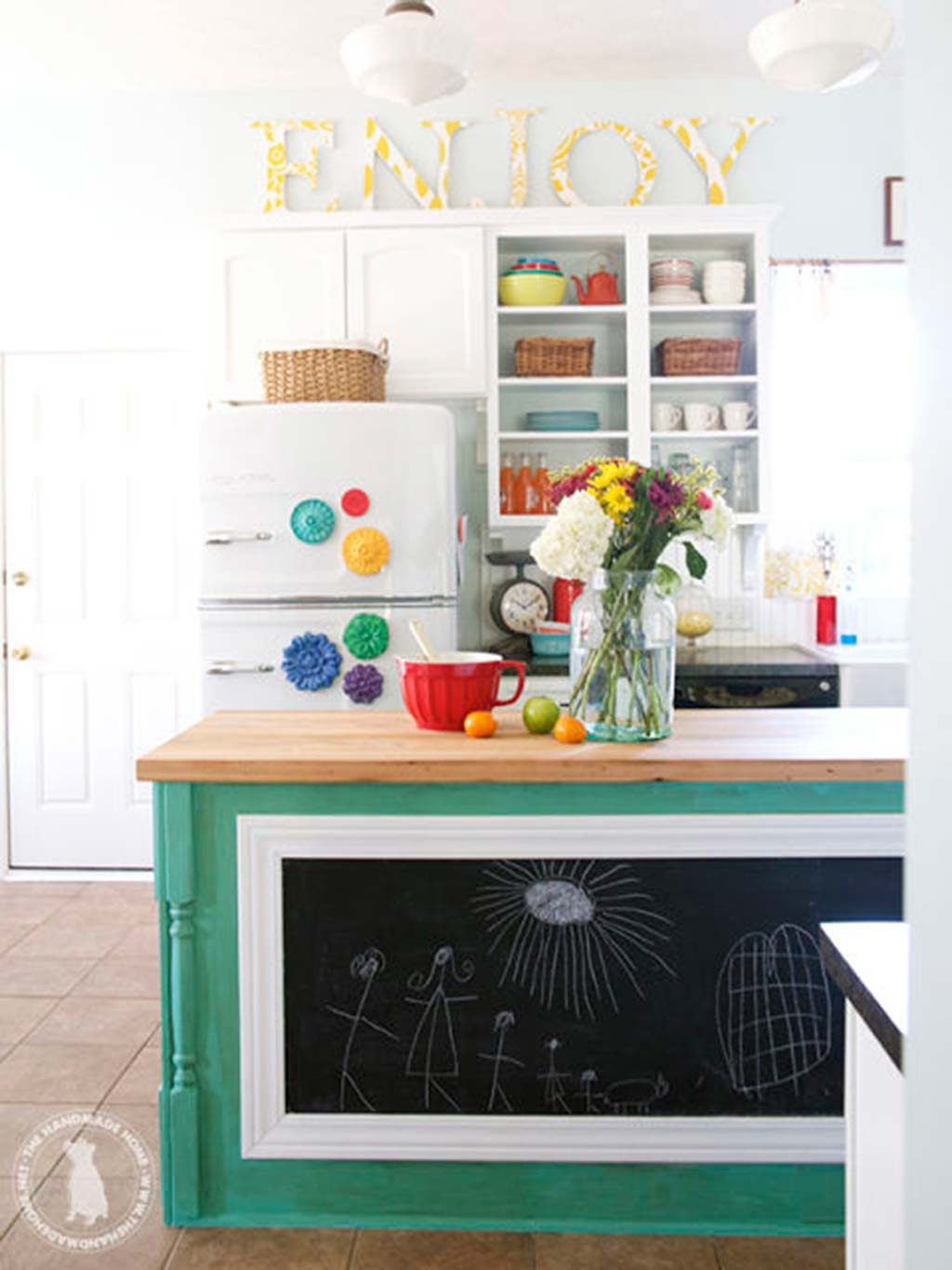 Room, Furniture, Turquoise, Kitchen, Product, Interior design, Yellow, Aqua, Cabinetry, Home, 