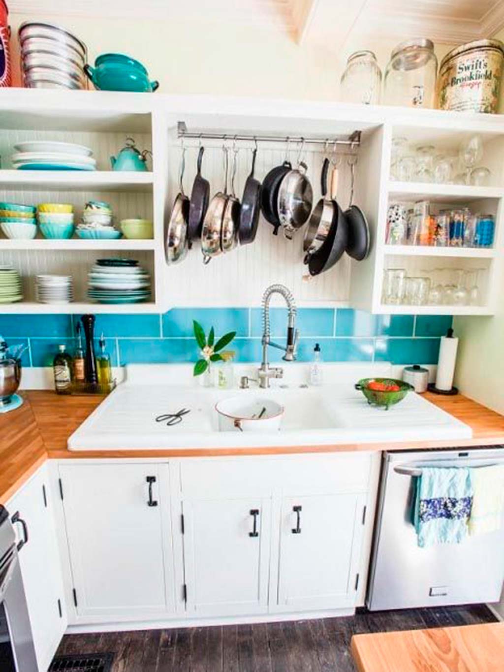 Blue, Room, Plumbing fixture, Tap, Shelving, Interior design, Shelf, Turquoise, Floor, Cabinetry, 