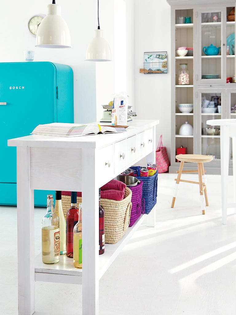 Furniture, Product, Room, Shelf, Bathroom, Turquoise, Bathroom cabinet, Interior design, Table, Floor, 