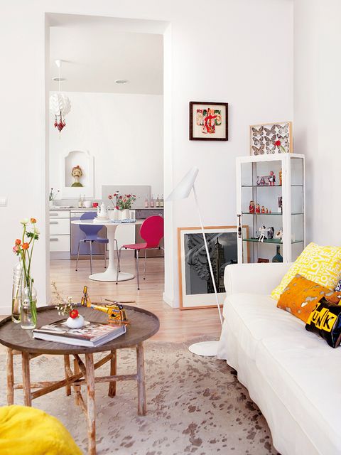 Room, Yellow, Interior design, Furniture, Floor, Table, Home, Wall, Interior design, Living room, 