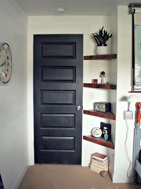 Room, Floor, Flooring, Wall, Shelf, Door, Fixture, Shelving, Hardwood, Home door, 