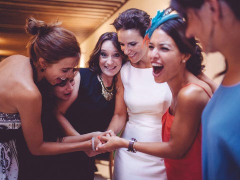 Hair, Dress, Happy, Fashion accessory, Facial expression, Hair accessory, Friendship, Fashion, Headpiece, Necklace, 