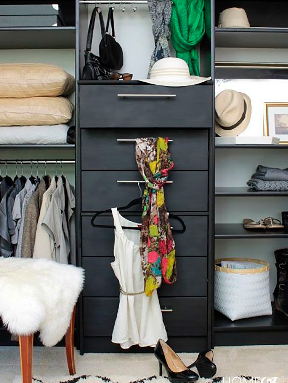 Shelf, Room, Closet, Furniture, Clothes hanger, Shelving, Interior design, Chest of drawers, Home, Wardrobe, 