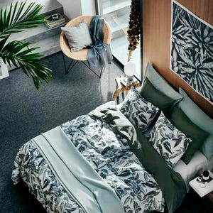 Green, Product, Room, Furniture, Textile, Bedding, Linens, Bed sheet, Design, Pattern, 