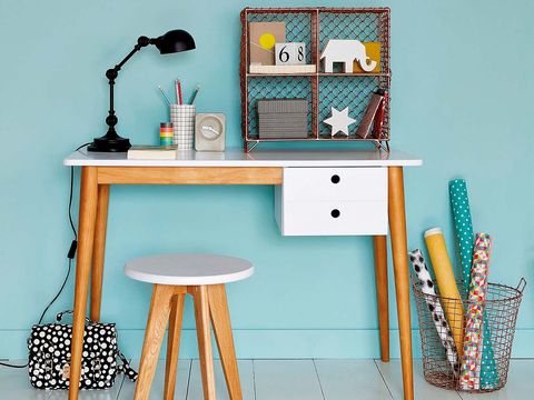Furniture, Turquoise, Shelf, Table, Room, Yellow, Desk, Teal, Interior design, Turquoise, 
