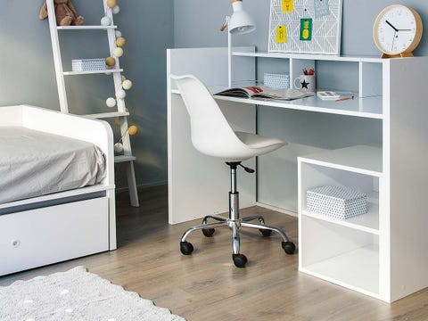 Furniture, White, Shelf, Product, Floor, Room, Chair, Office chair, Shelving, Flooring, 